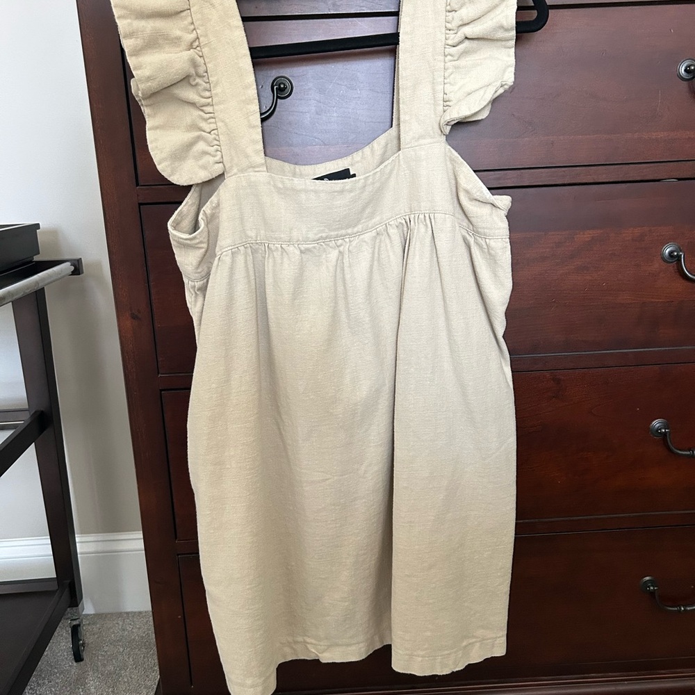 Beige Sleeveless Dress with Ruffle Straps